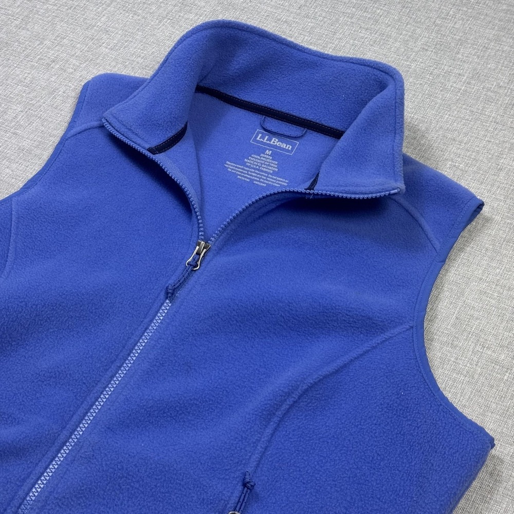 L.L. Bean Fleece Polartec Jacket Vest Womens M Blue Full Zip Pockets Unlined